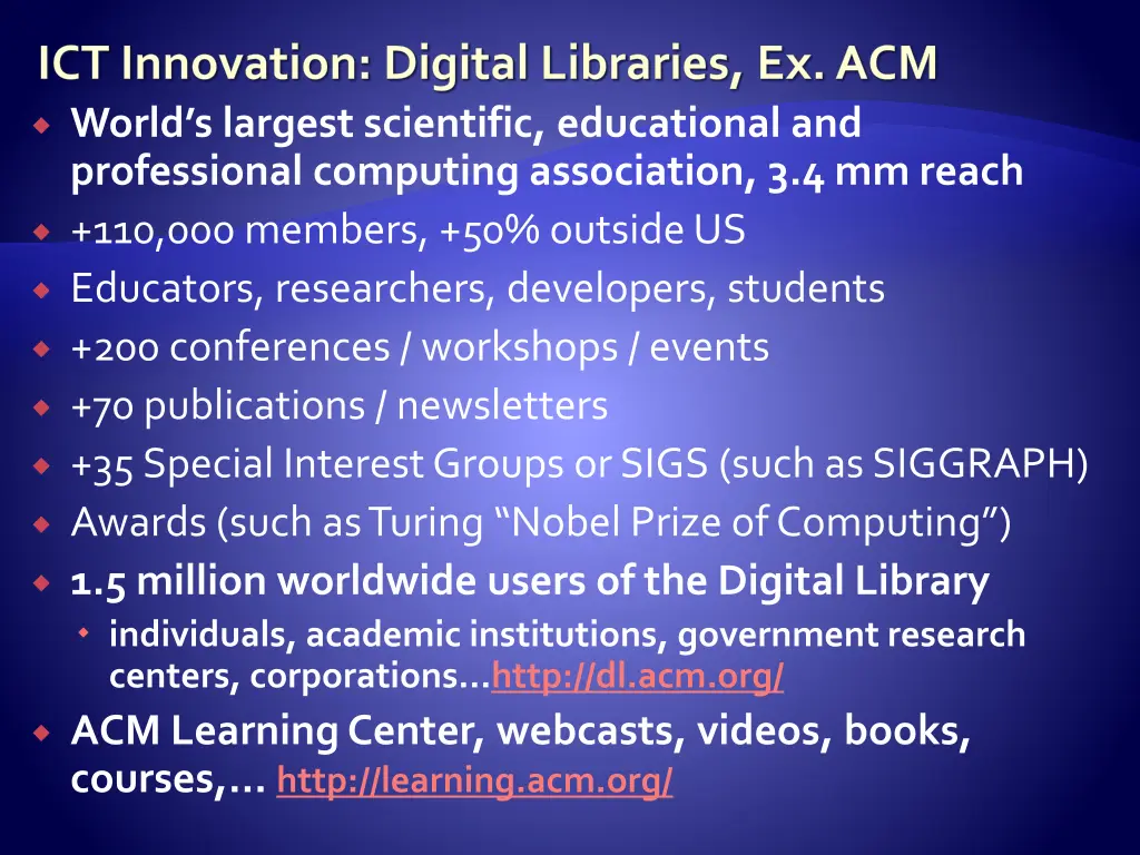 ict innovation digital libraries ex acm world