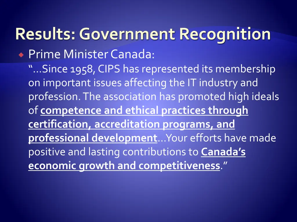 results government recognition prime minister