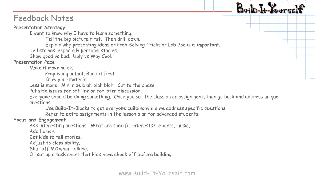 feedback notes presentation strategy i want