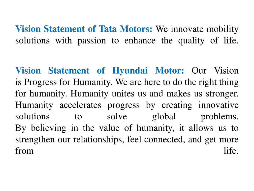 vision statement of tata motors we innovate