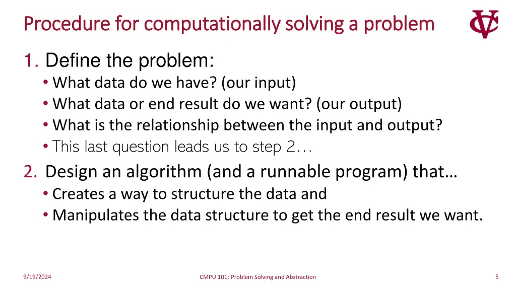 procedure for computationally solving a problem