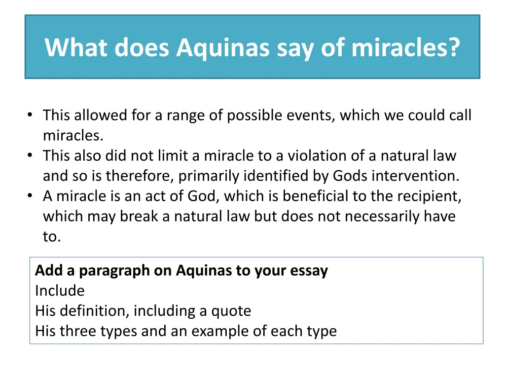 what does aquinas say of miracles 1