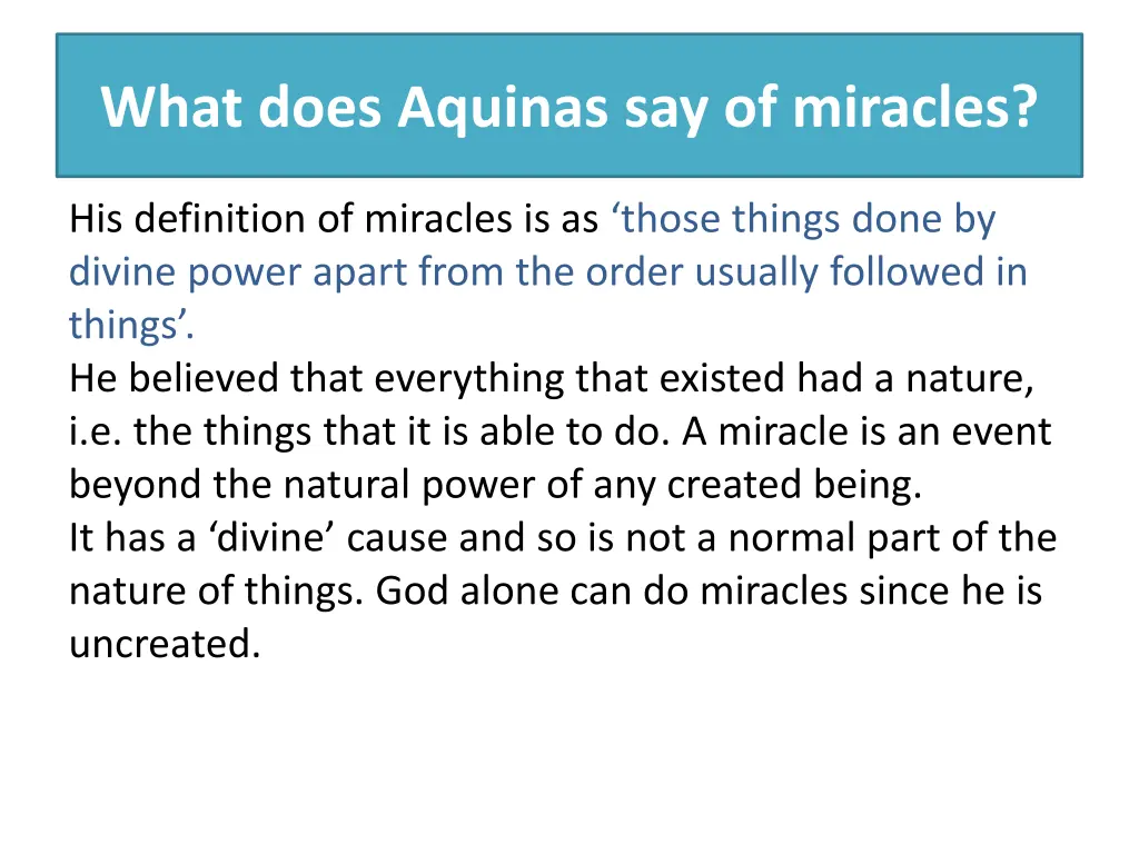 what does aquinas say of miracles