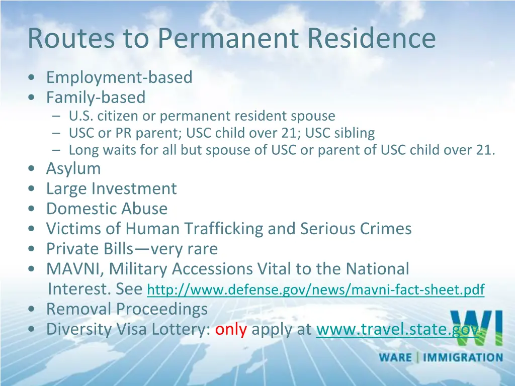 routes to permanent residence