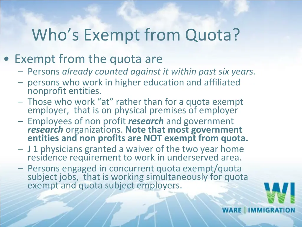 who s exempt from quota