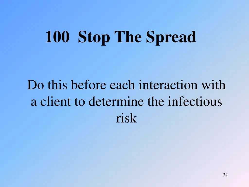 100 stop the spread