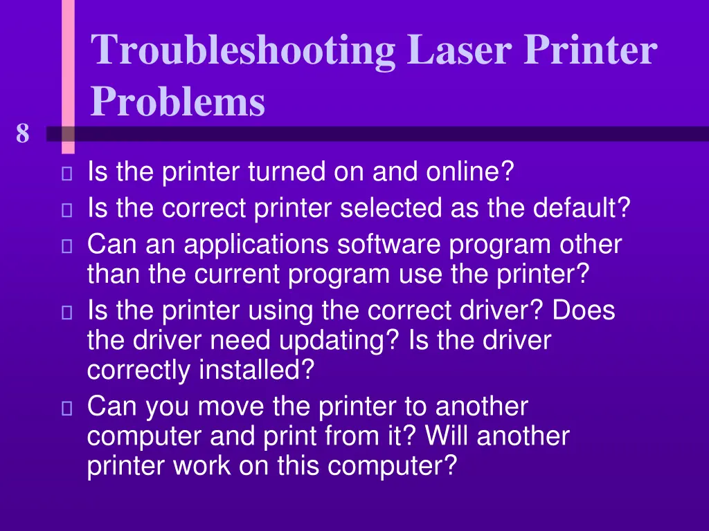 troubleshooting laser printer problems