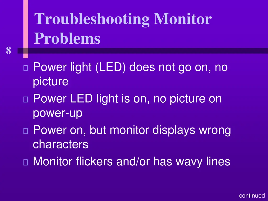 troubleshooting monitor problems