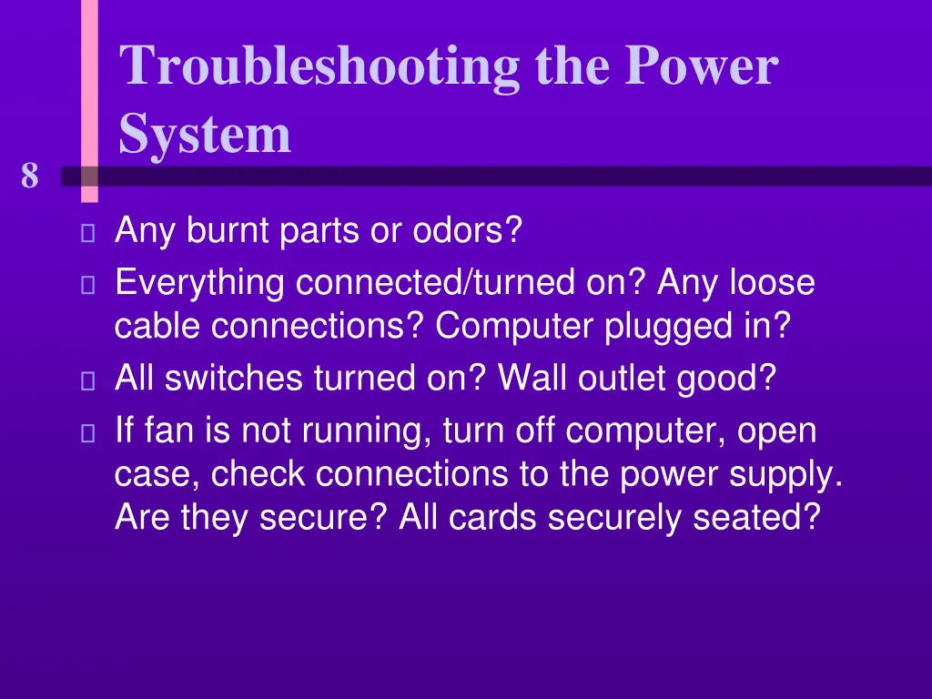 troubleshooting the power system