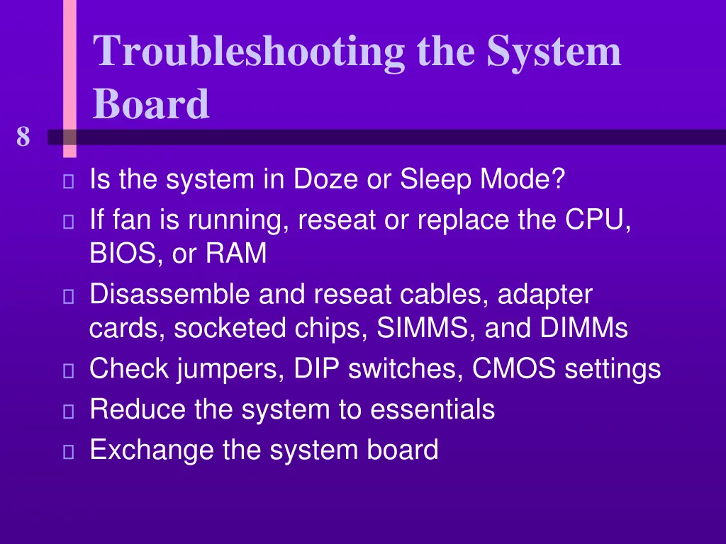 troubleshooting the system board 1