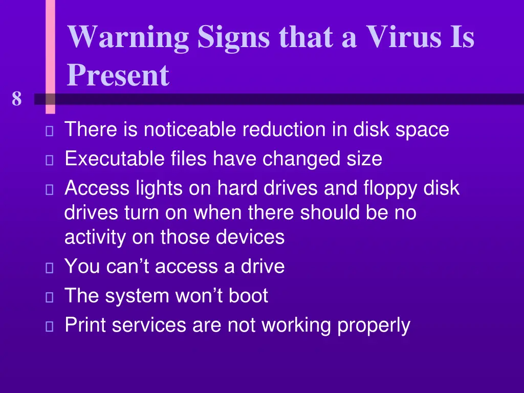 warning signs that a virus is present 1