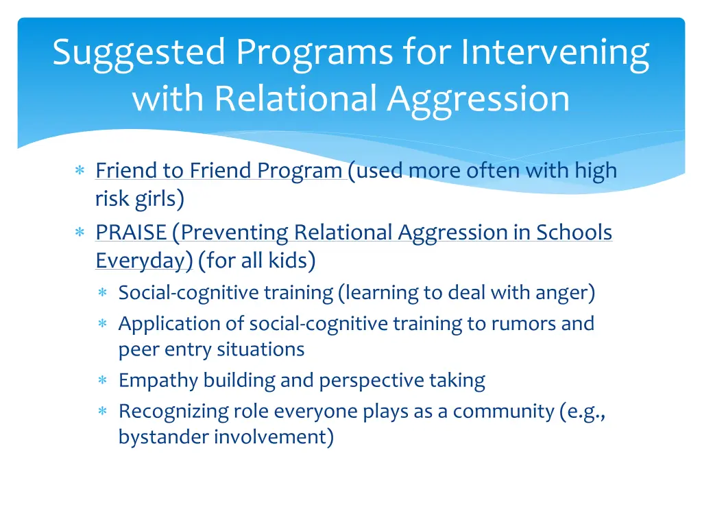 suggested programs for intervening with