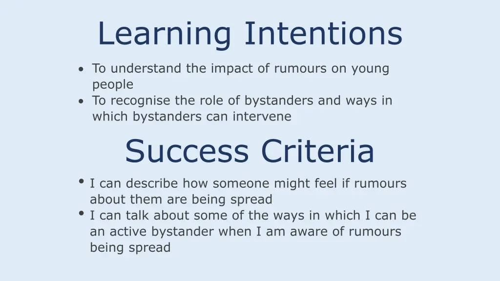 learning intentions