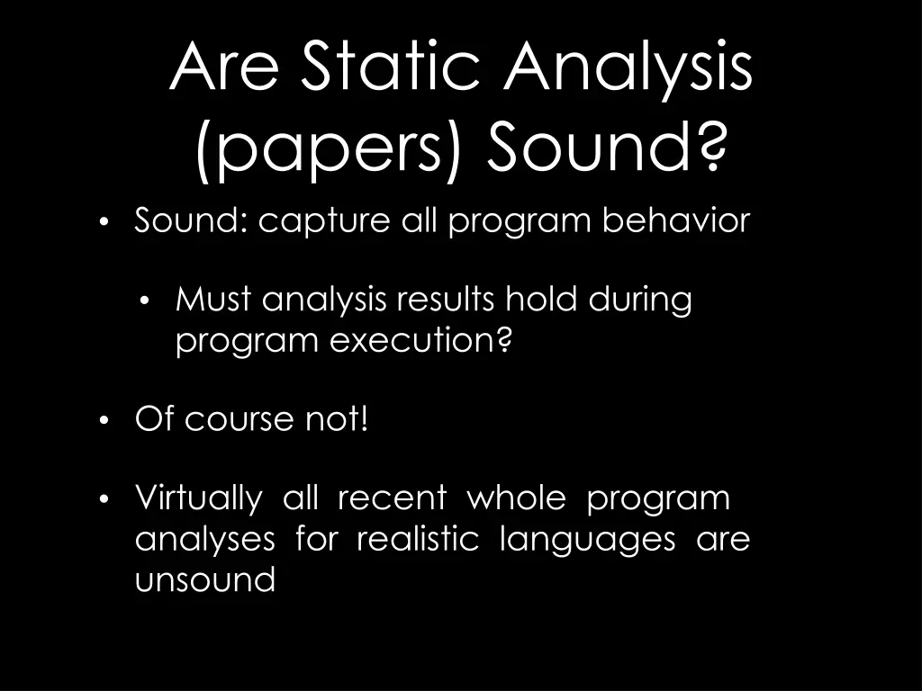 are static analysis papers sound sound capture