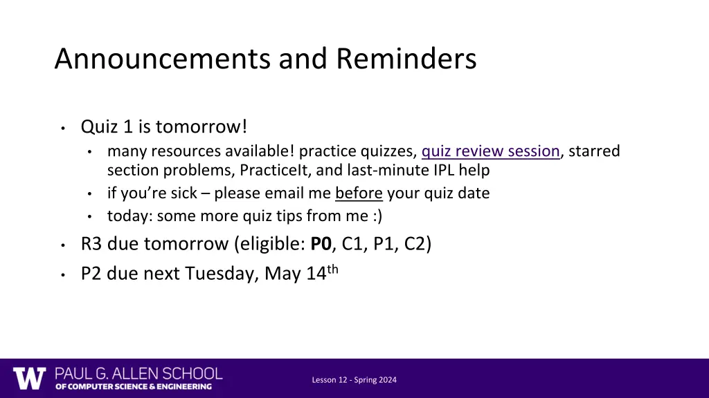 announcements and reminders