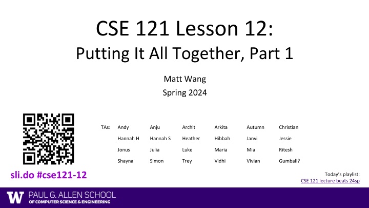 cse 121 lesson 12 putting it all together part 1