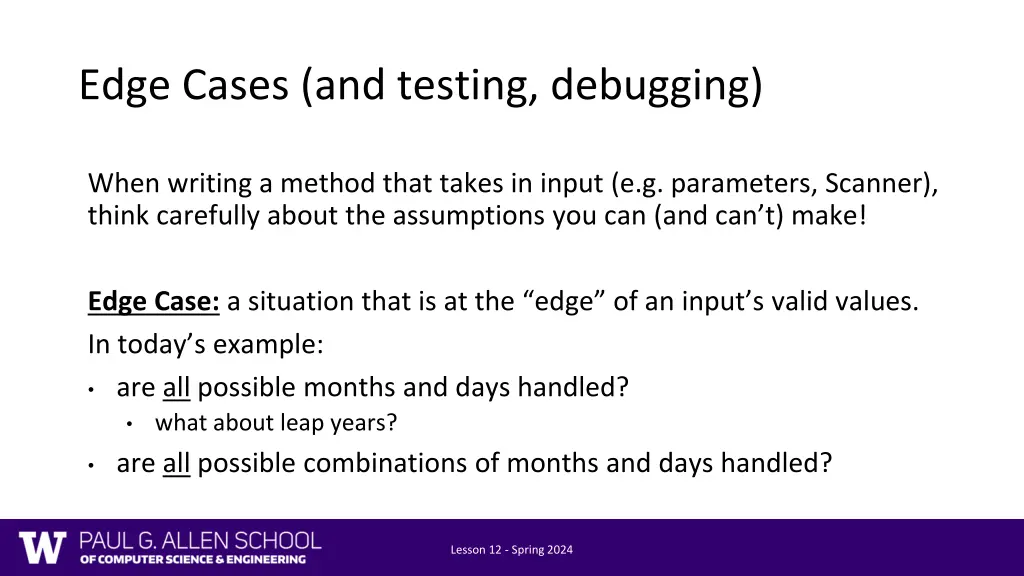 edge cases and testing debugging