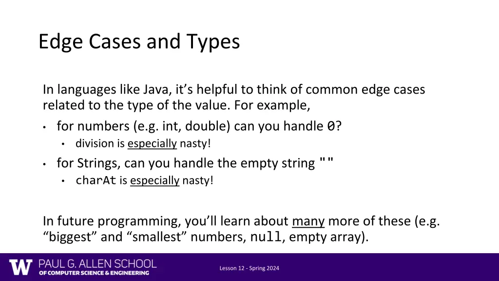 edge cases and types