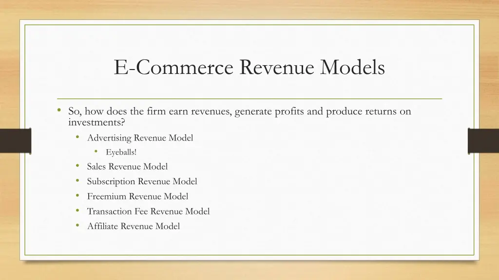 e commerce revenue models