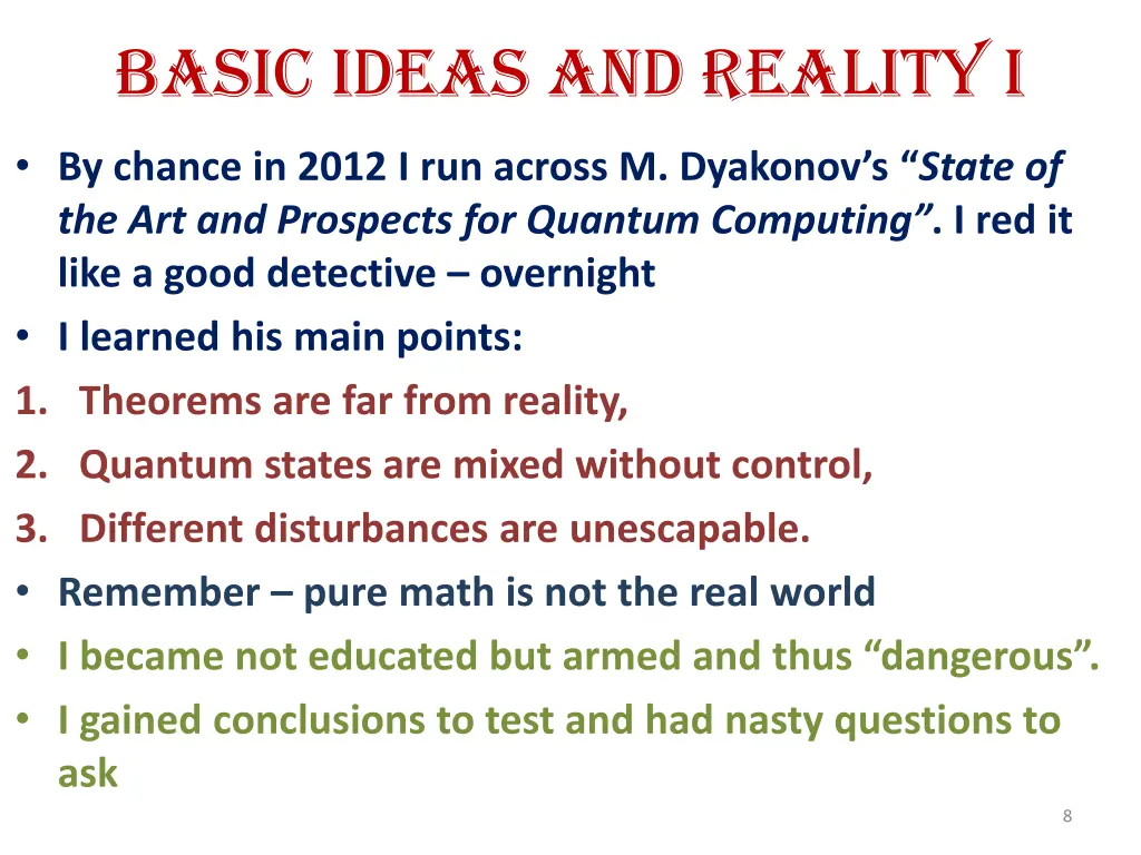 basic ideas and reality i