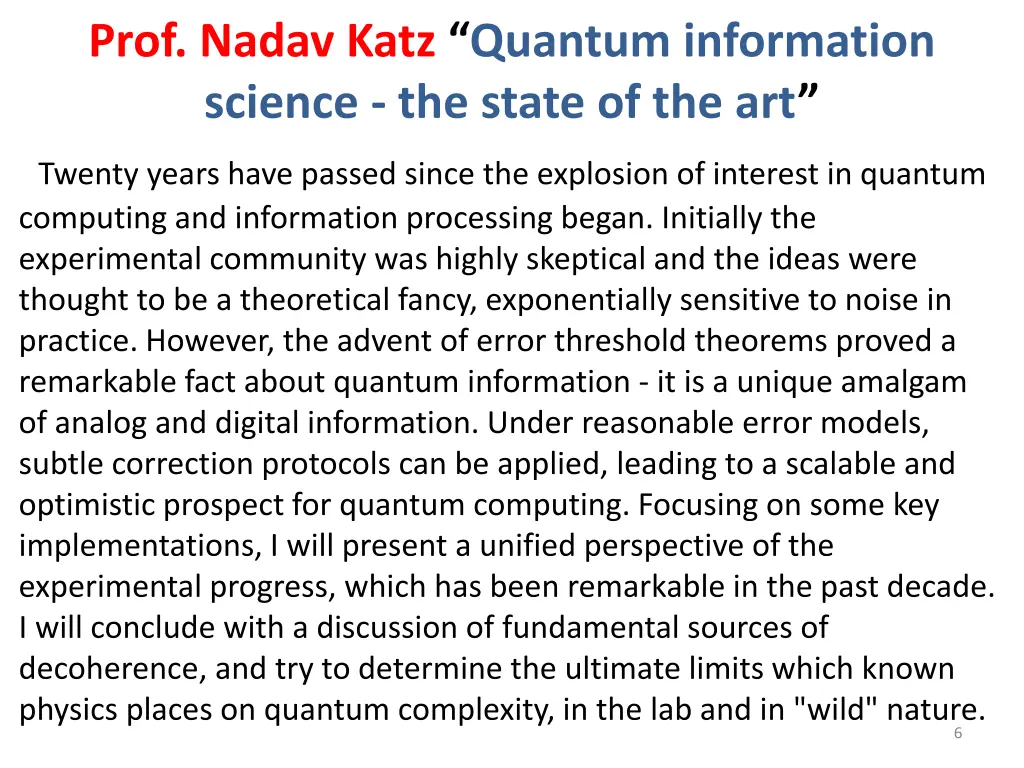 prof nadav katz quantum information science