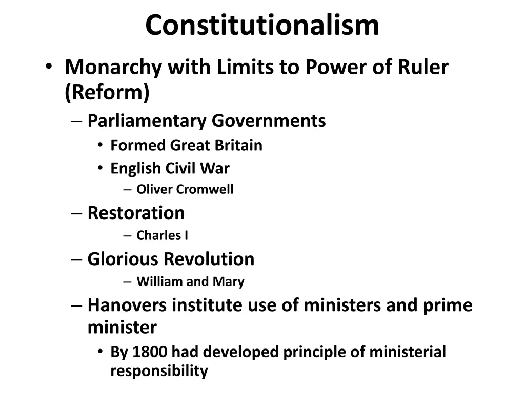 constitutionalism monarchy with limits to power