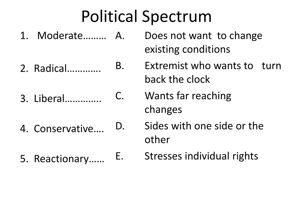 political spectrum 1 moderate 2 radical 3 liberal