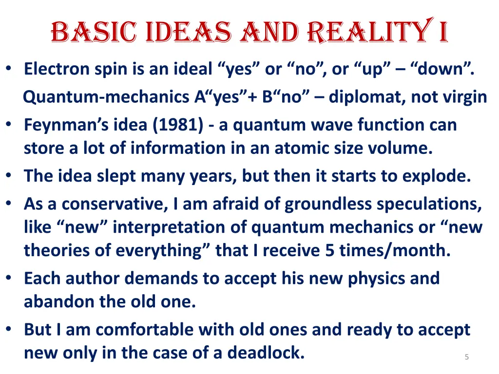 basic ideas and reality i electron spin