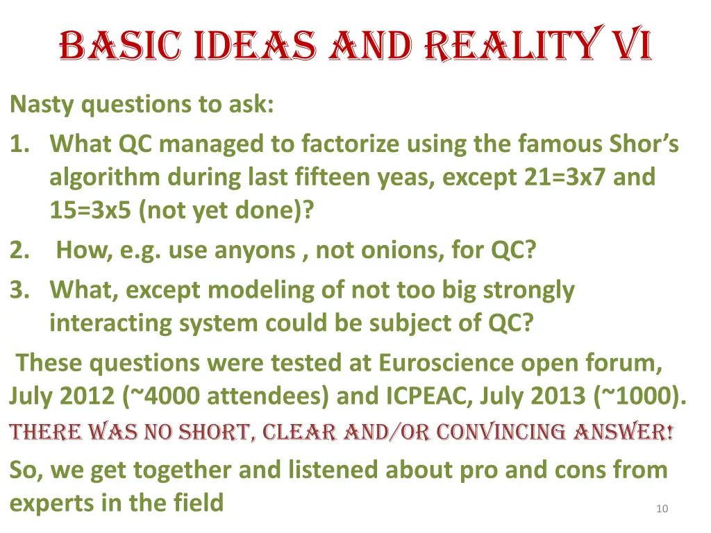 basic ideas and reality vi