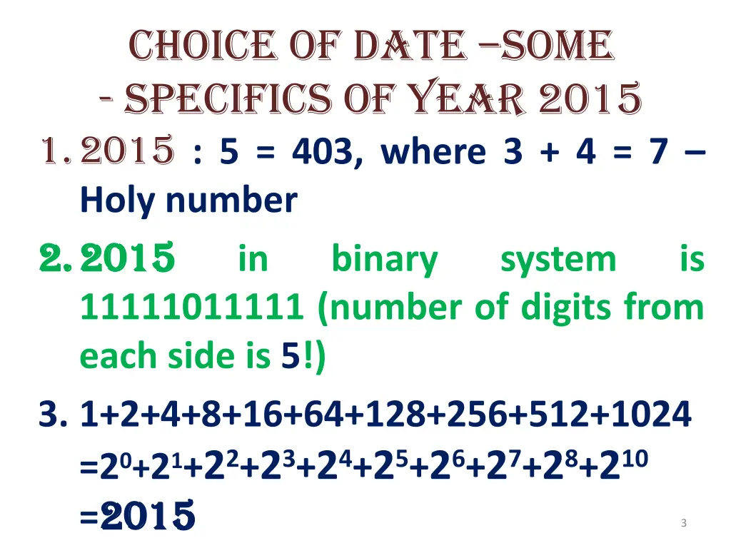 choice of date some specifics of year 2015 1 2015