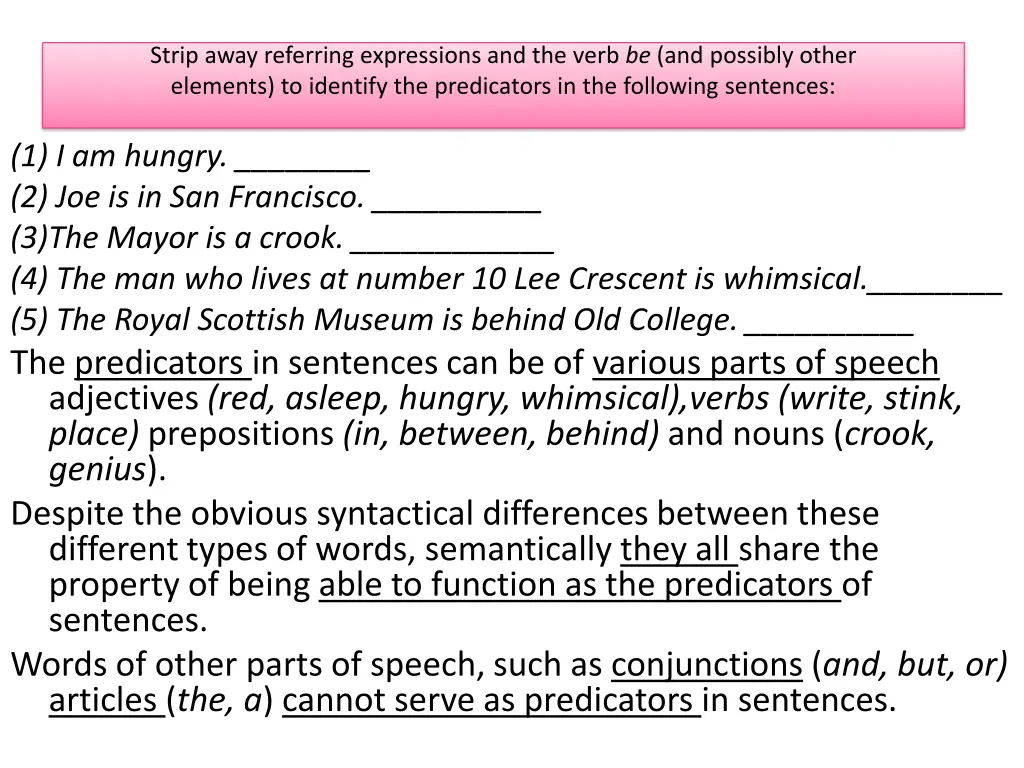 strip away referring expressions and the verb