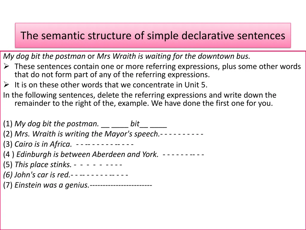 the semantic structure of simple declarative