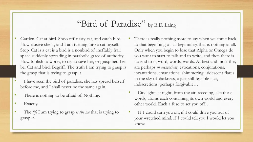 bird of paradise by r d laing