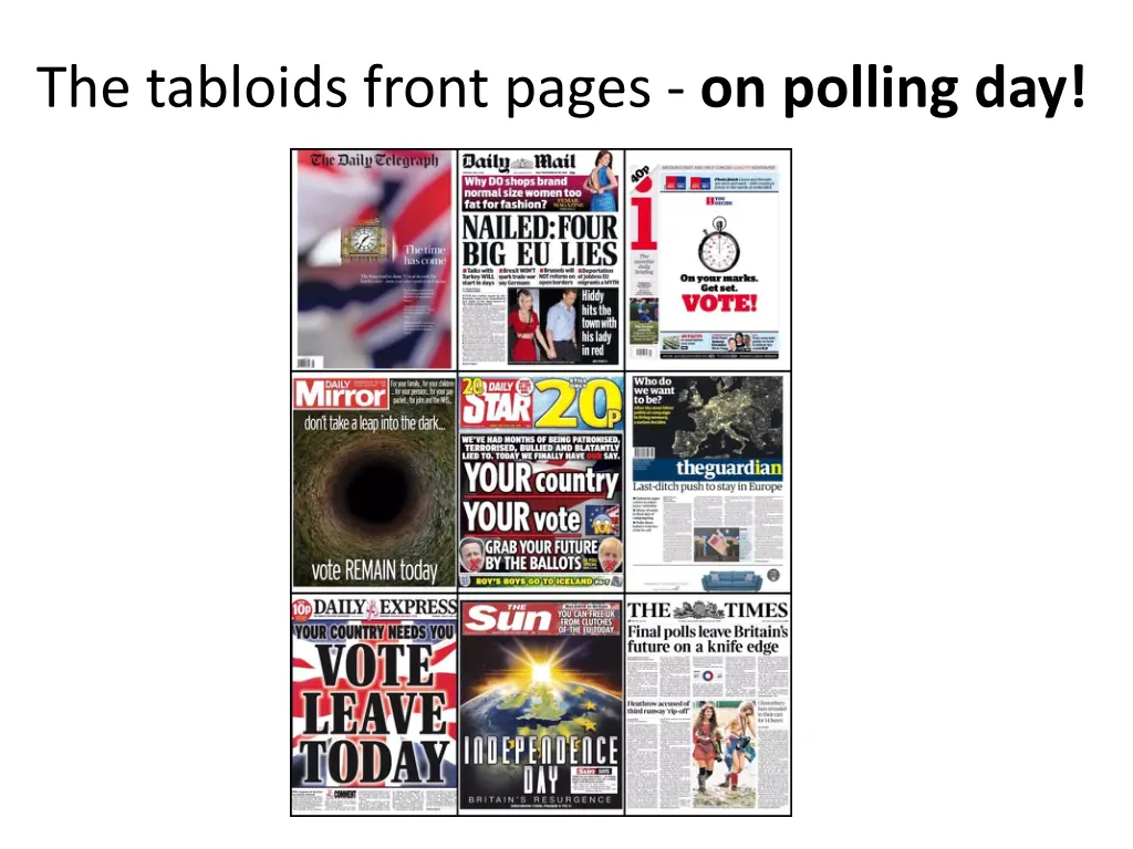 the tabloids front pages on polling day