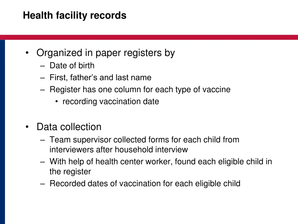 health facility records