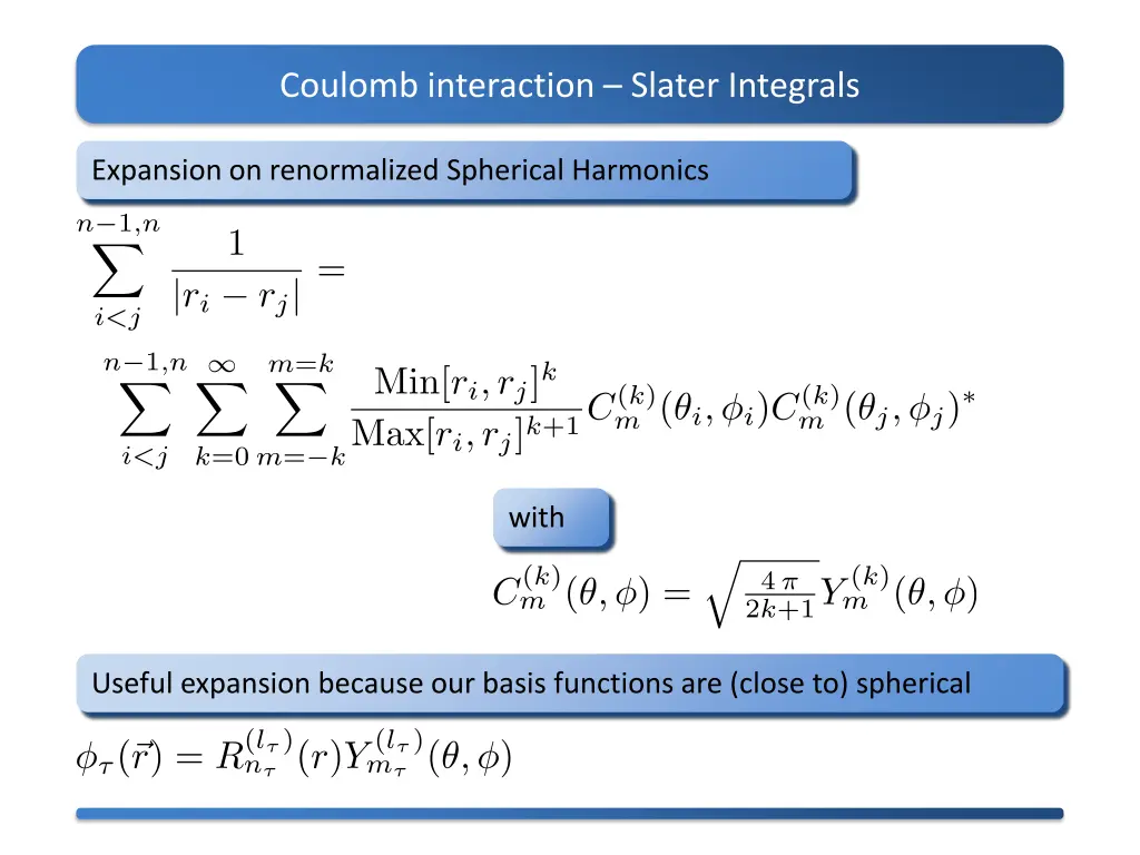 coulomb interaction slater integrals