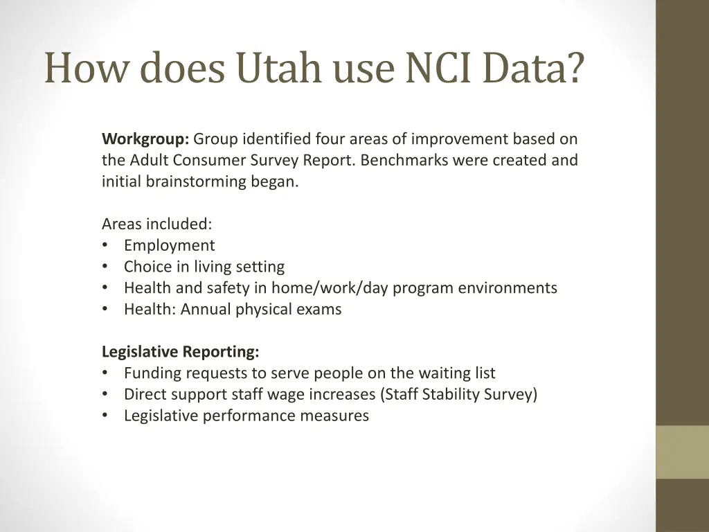 how does utah use nci data