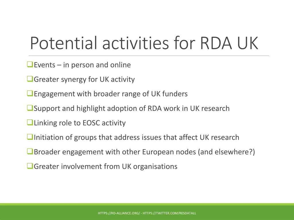 potential activities for rda uk