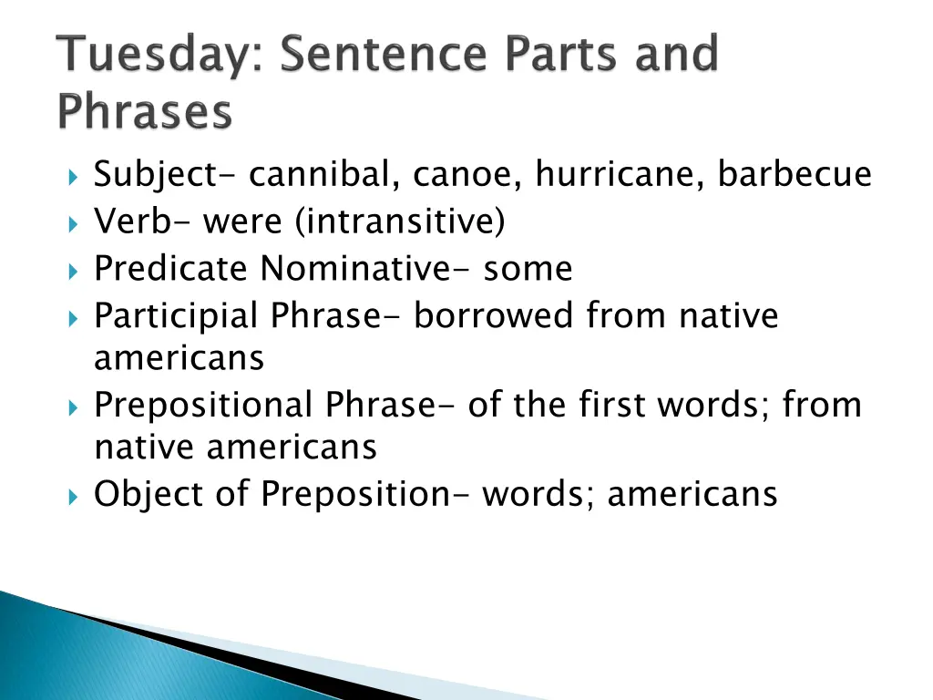 subject cannibal canoe hurricane barbecue verb