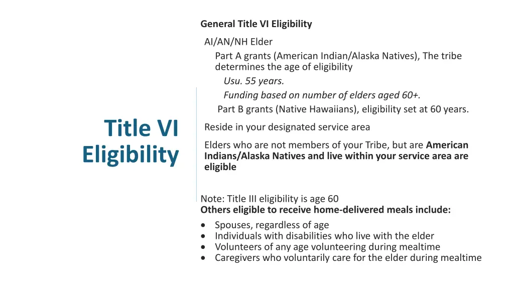 general title vi eligibility