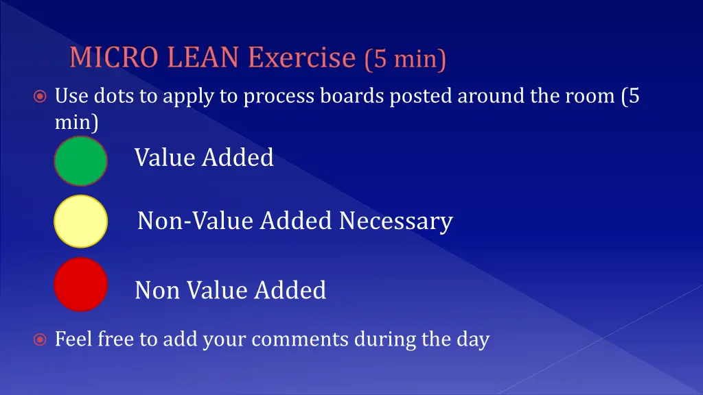 micro lean exercise 5 min use dots to apply