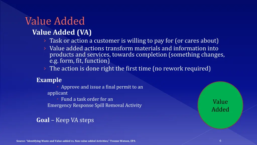 value added value added va task or action