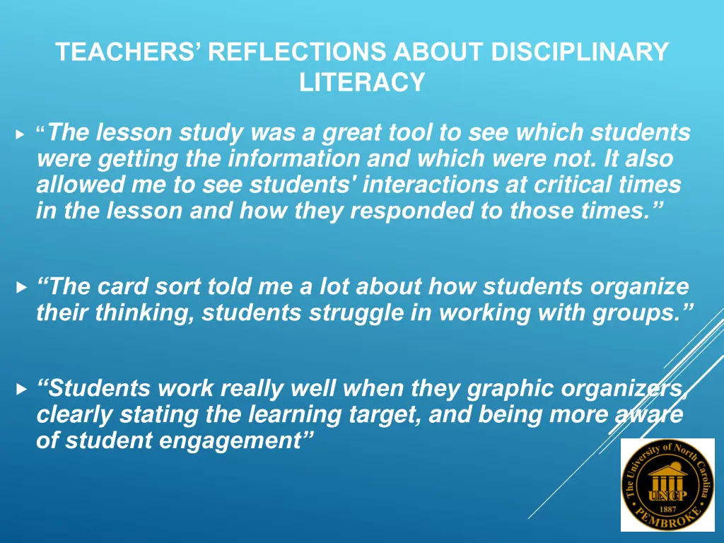 teachers reflections about disciplinary literacy