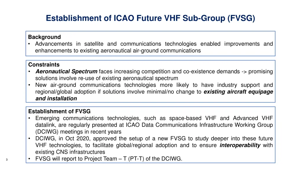 establishment of icao future vhf sub group fvsg 1