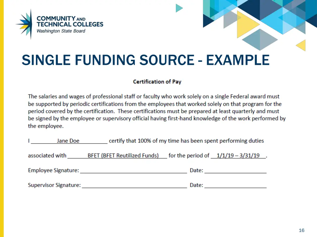 single funding source example