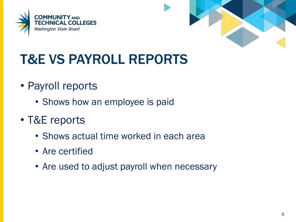 t e vs payroll reports