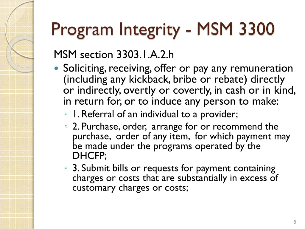 program integrity msm 3300