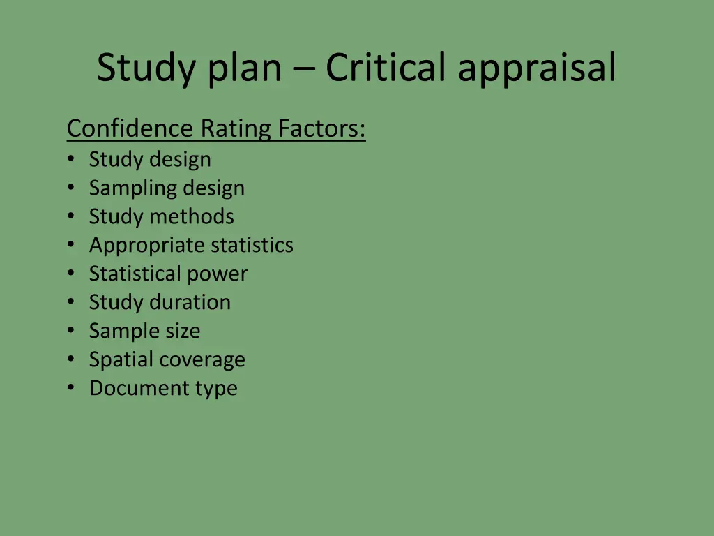 study plan critical appraisal 1