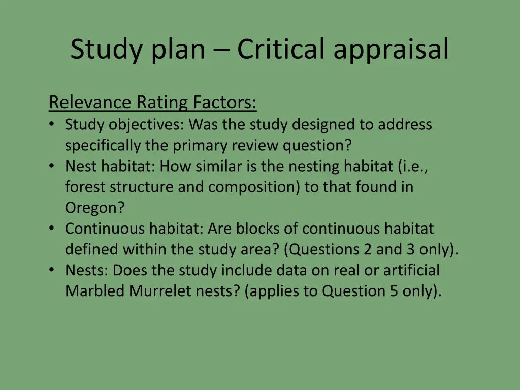 study plan critical appraisal