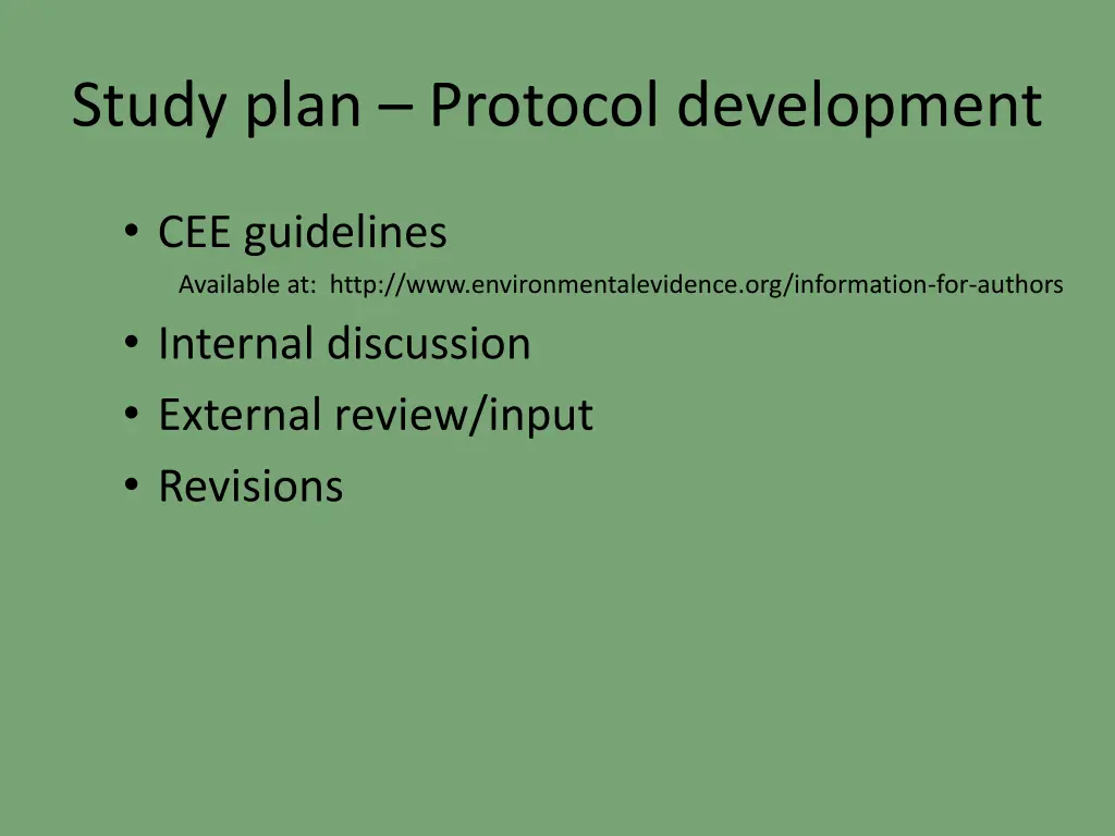 study plan protocol development